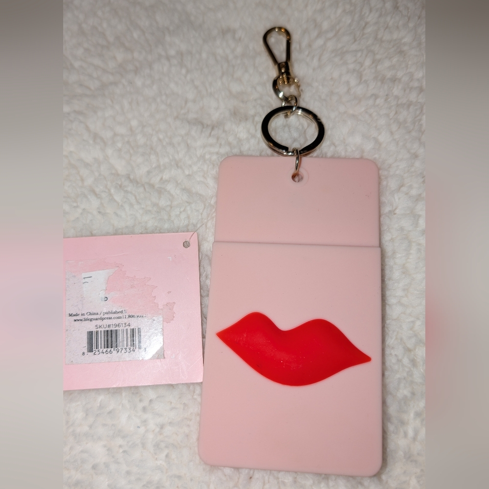 KATE SPADE Pink and Red Lip ID CLIP For Lanyard NWT